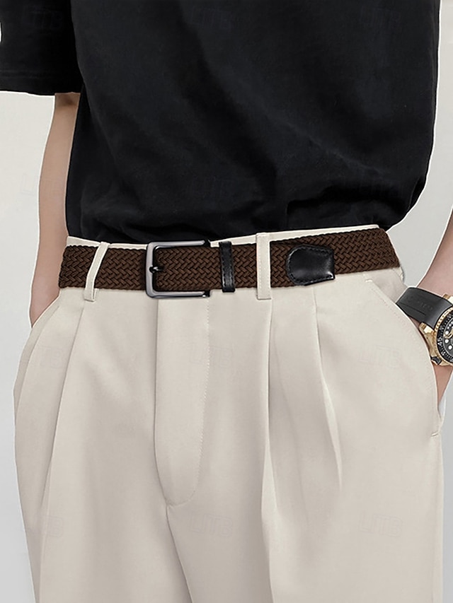  Elastischer geflochtener Gürtel für Herren – verstellbarer Stretchgürtel mit Lederschnalle für Freizeit, Business und Outdoor-Anlässe