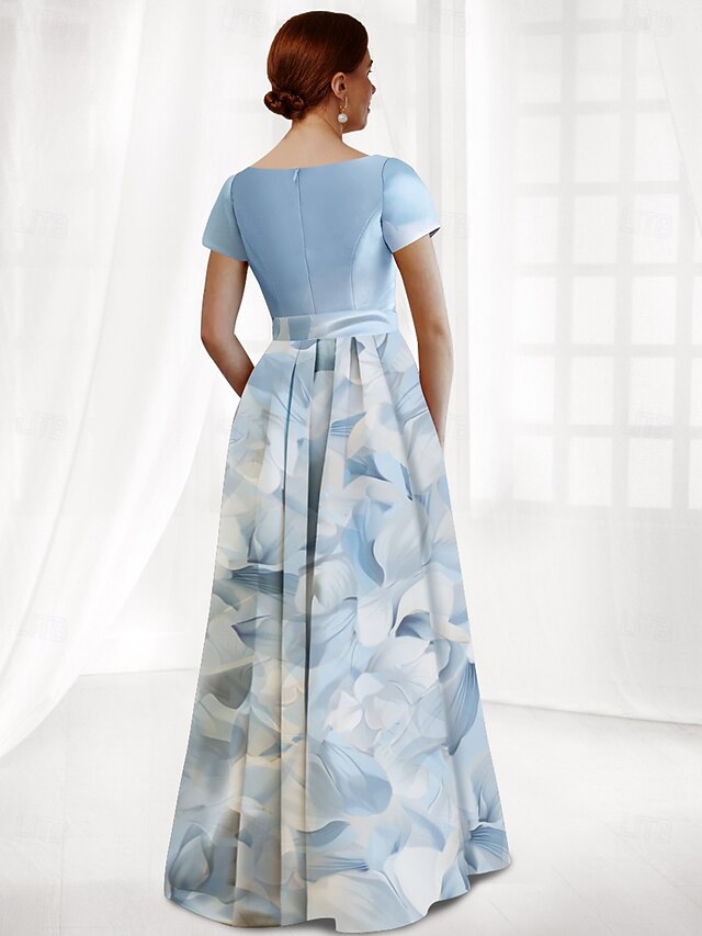 Bateau Short Sleeve Floor Length Mother Of The Bride Dress