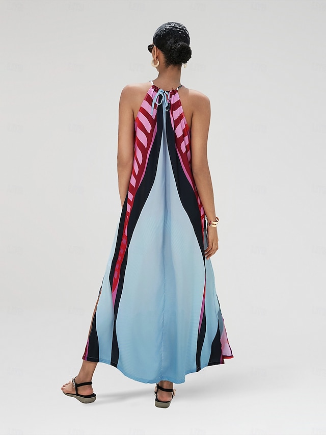 High Garden Maxi Dress in Rainbow Stripe Twill