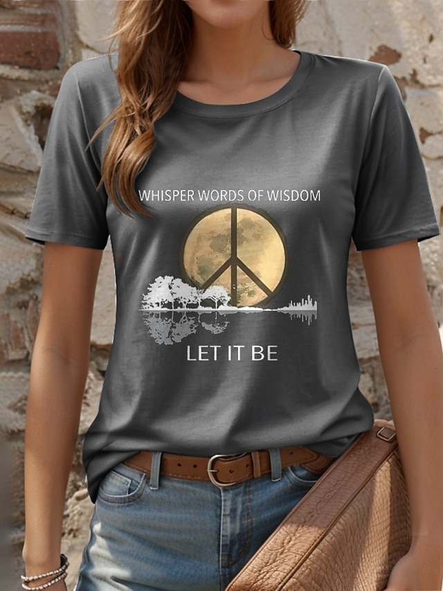 Women's T Shirt Casual Letter Regular Tops Short Sleeve Round Neck
