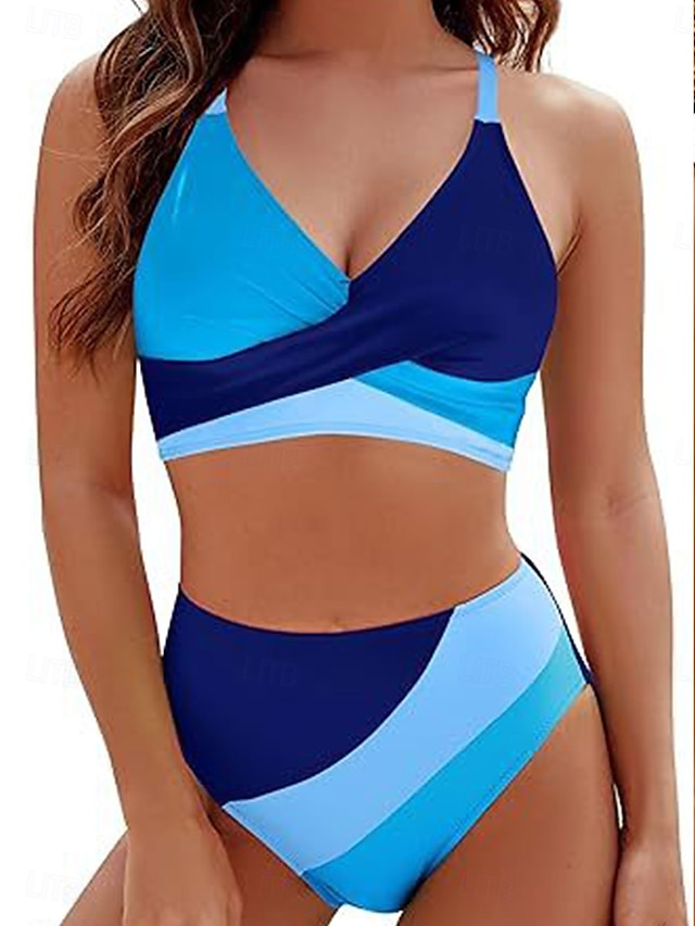  Női Fürdőruha Bikini 2 darab Merész Fürdőruha Nyitott hátú Magas derék Vékony Szabadság Strandruházat Színes V-alakú Ujjatlan Fürdőruhák