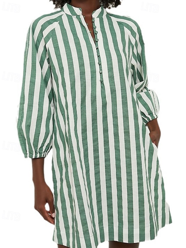  Femme Mini robe Robe chemise Robe casual Robe d'été mode Décontractées Vacances du quotidien Rendez-vous Standard marinière Manches 3/4 Col V Rose Claire Vert Eté Printemps