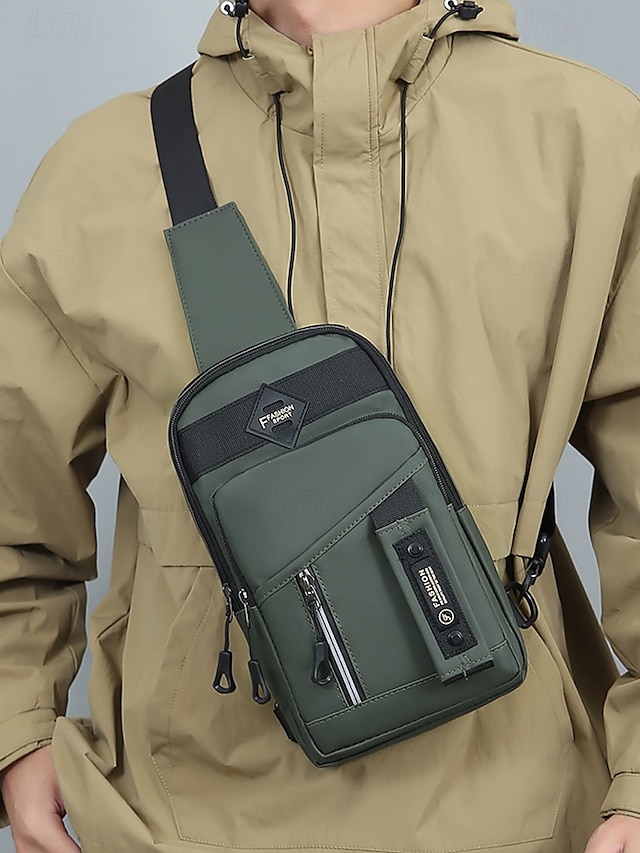  Men's Waterproof Chest Bag and Crossbody Sling Bag – Durable Multi-Pocket Design for Outdoor Travel, Sports and Daily Use Color Black Army Green Dark Blue
