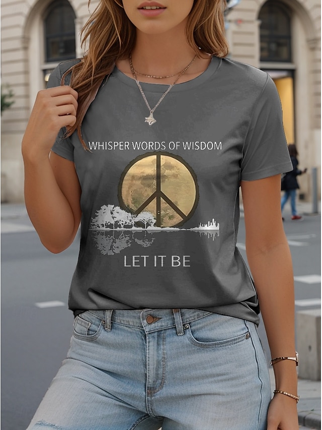 Women's T Shirt Casual Letter Regular Tops Short Sleeve Round Neck