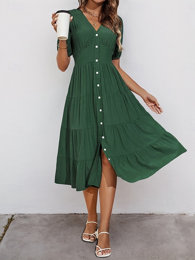  Pentru femei Rochii Midi Rochie casual Rochie leagăn Rochie A line De Bază Casual Vacanță Zilnic Fit regulat Simplu Manșon scurt În V Trifoi Vară