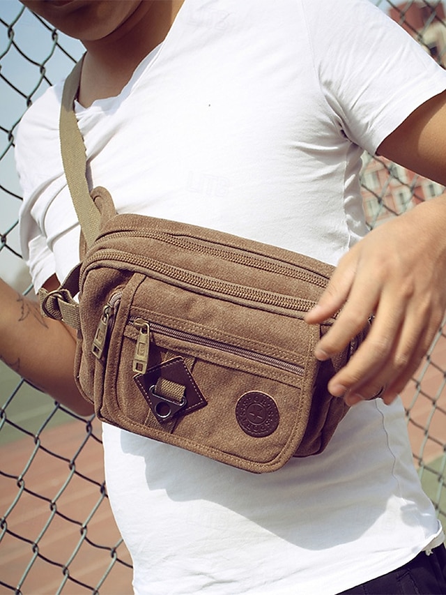  pánská odolná plátěná crossbody kabelka s více kapsami – ležérní outdoorová taška přes rameno pro cestování, turistiku a každodenní použití černá armádní zelená hnědá