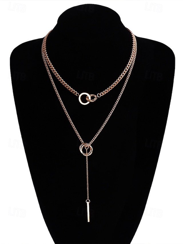  gelaagde zilveren ketting met cirkel- en staafhanger, minimalistische statement sieraden voor vrouwen, perfect voor feestjes, dates en dagelijks gebruik