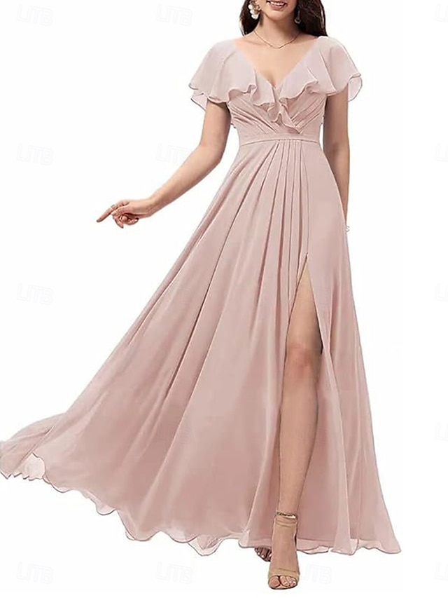  Linia -A Rochie Domnișoară Onoare Pătrat Fără manșon Elegant Lungime Podea Nailon cu Eșarfă / Panglică 2022
