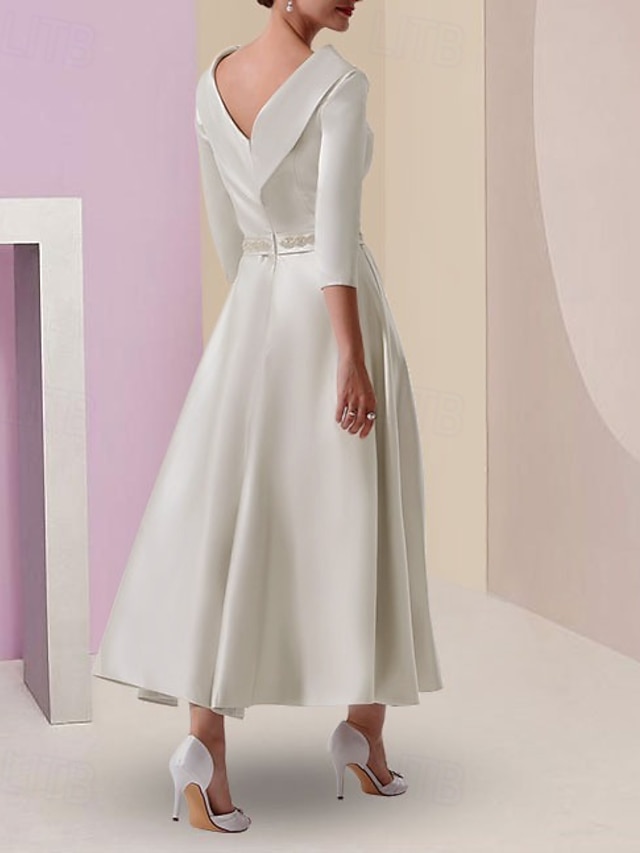A-Line Bateau Neck Long Sleeves Embroidery Mother of the Bride Dress