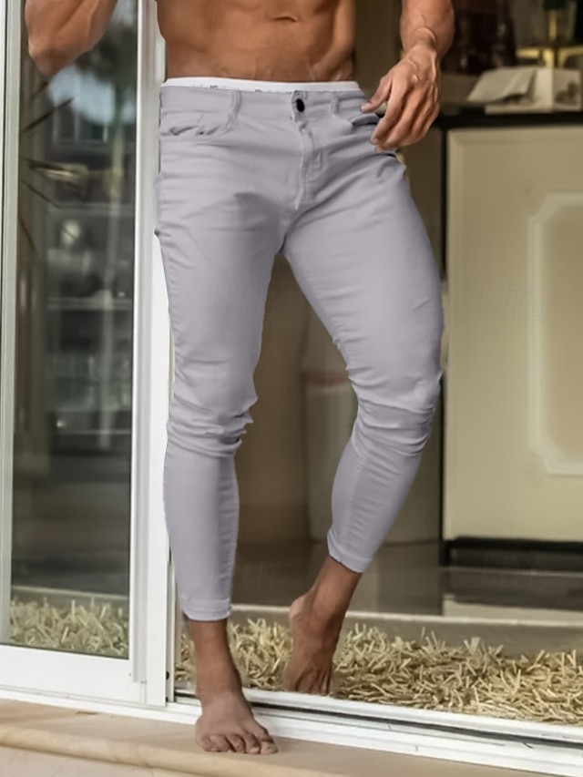  Men's Skinny Trousers Chinos Chino Pants Casual Pants Pocket Plain Comfort Soft Full Length Outdoor Daily Going out Fashion Streetwear Black White Micro-elastic