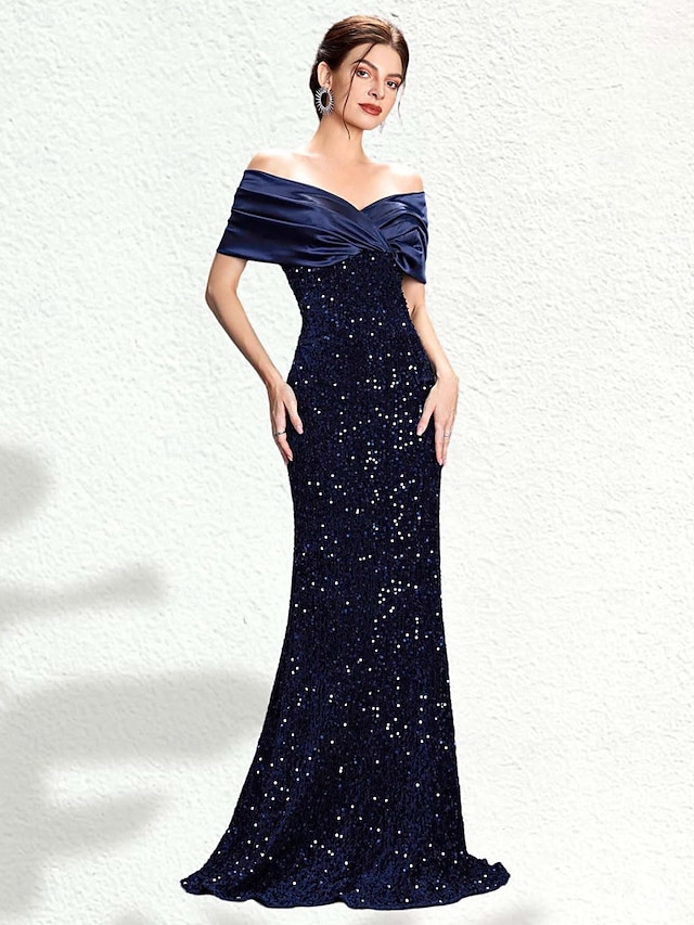  Meerjungfrau/Trompete Abendkleid Partykleid formeller Abend Party bodenlang ärmellos ein Schulter Satin mit Glitzerschleife(n) 2025