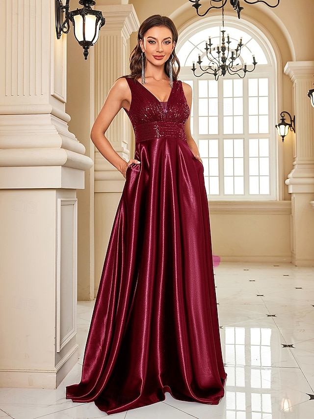  Robe de Demoiselle d'Honneur A-Line Col Carré Sans Manches Élégante Longueur de Sol Nylon avec Fente Avant