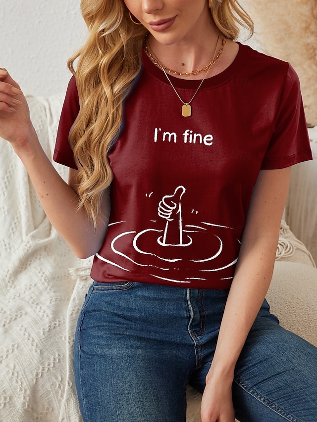  Pentru femei Tricou Scrisă Casual Manșon scurt Rotund Topuri obișnuite Zilnic Imprimeu Roz Îmbujorat Roșu-aprins Albastru piscină Vară