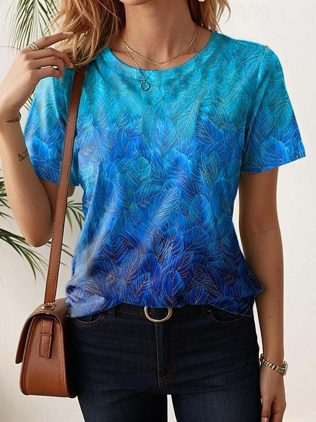  Women's T Shirt Floral Casual Short Sleeve Round Neck Regular Tops Daily Print Black White Light Green Blue Purple Summer