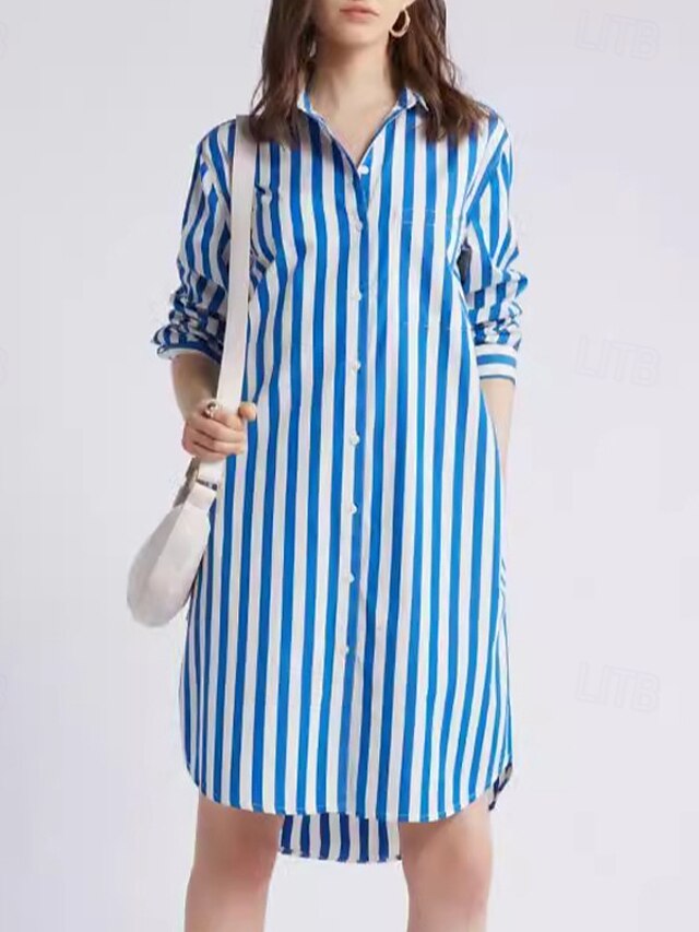 Women's Shirt Dress Casual Dress Summer Dress Stylish Casual Stripe