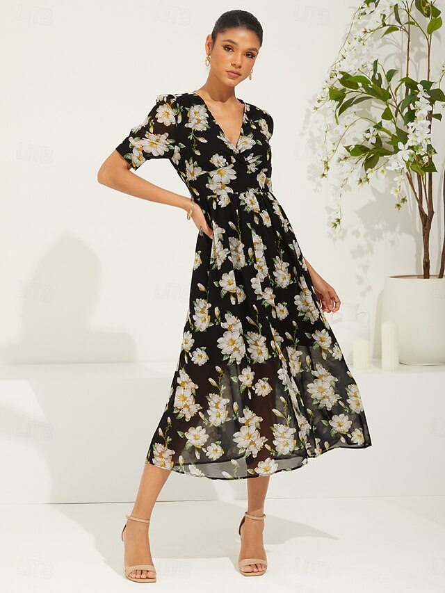 EMERY ROSE Women's Floral Mid-Length Casual Dress, Fashionable For Summer | ChicGrl main image 1