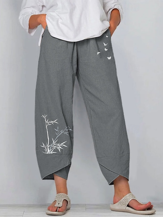  Damen Hose aus Baumwollleinen Hosen Hose Leicht Lässig Knöchellang Niedrige Leibhöhe Grafikdrucke Tasche Atmungsaktivität Bequem Unelastisch Alltagstauglich Wochenende Marinenblau Schwarz aschgrau