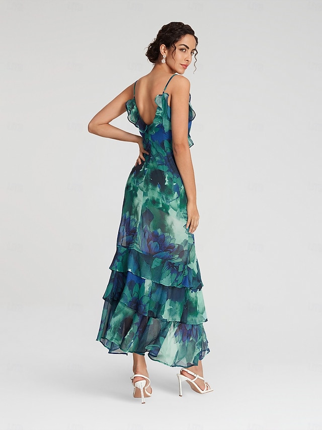 Off Shoulder Maxi Chiffon Column Regular Wedding Guest Dress oli7253