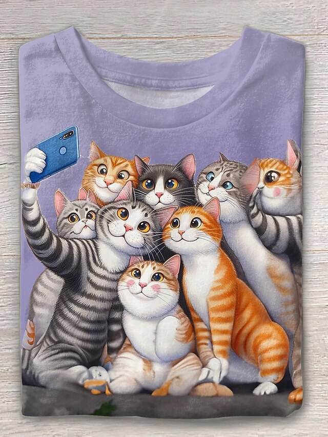 Women's T shirt Crew Neck Long Sleeve Tunic Animal Casual  Regular Tops Daily Print Purple Spring Fall4