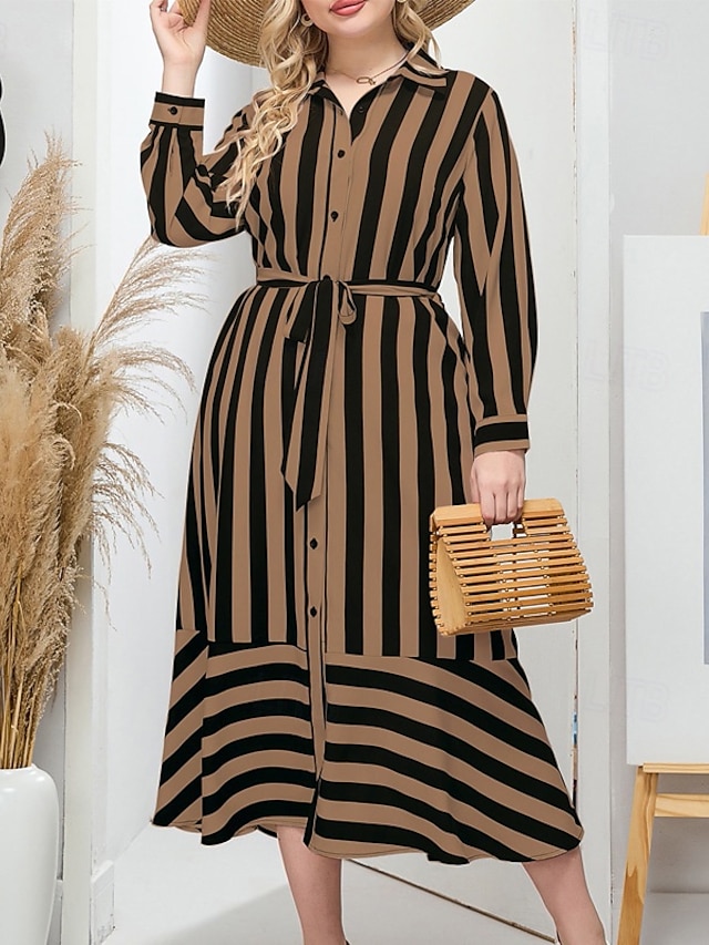 Women's Shirt Dress Casual Dress Summer Dress Stylish Casual Stripe