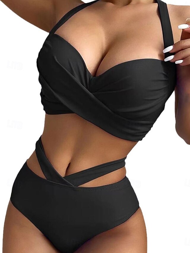  Dame Badetøj Bikini 2 stk Fræk badedragt Åben ryg Tynd Ferie Strand Tøj Grafisk Halterhals Uden ærmer Badedragter