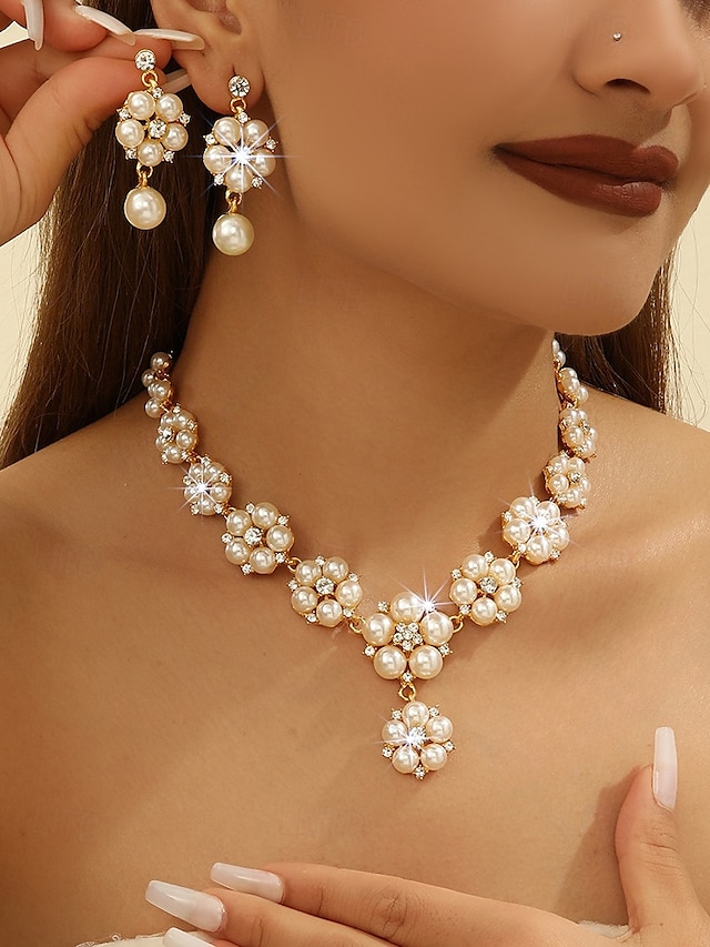  set di gioielli da donna con perle finte e strass: elegante collana e orecchini per matrimoni, feste e occasioni speciali