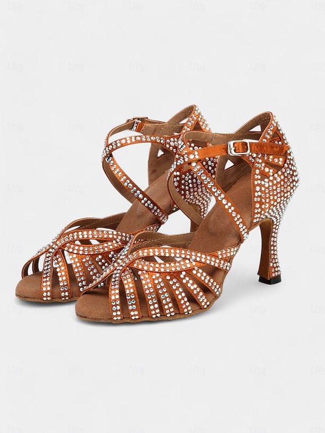  sandales de danse latine ornées de strass avec bout ouvert et design à lanières pour femmes - parfaites pour la salsa et les spectacles