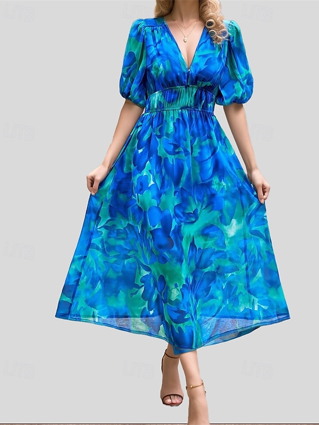  Dam Långklänning Maxiklänning Vardagsklänning A linjeklänning Blommig klänning Sommarklänning Elegant Stylish Semester Dagligen Datum Normal Blommig Kortärmad V-hals Svart Rodnande Rosa Blå Grön