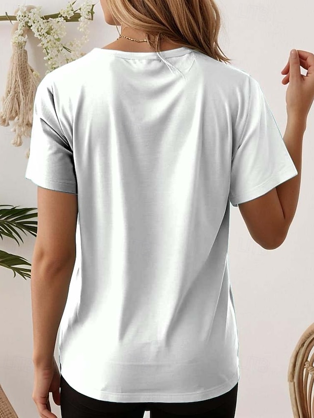 Women's T Shirt Cotton Shirt Casual Letter Regular Tops Short Sleeve ...