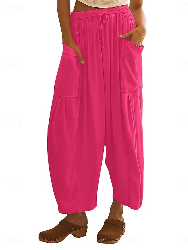  Damen Shorts aus Baumwollleinen Leinen-inspirierte Hosen Hose aus Baumwollleinen Mode Streetwear Knöchellang Mittlere Taillenlinie Einfach Tasche Elastischer Bund Bequem Weich Mikroelastisch Outdoor