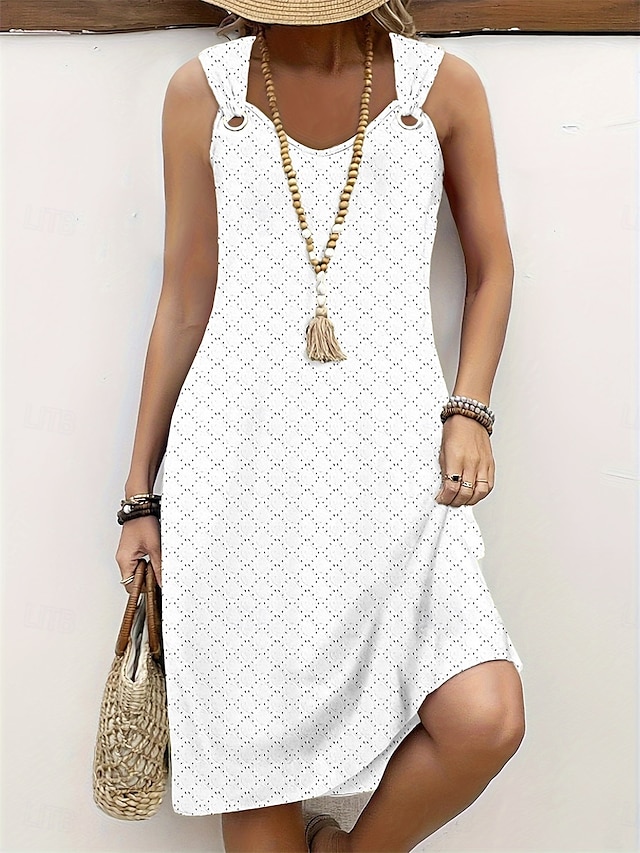  Mujer vestido largo vestido largo Vestido informal Vestido de una línea Elegante Casual Vacaciones Diario Cita Ajuste regular Plano Sin Mangas Cuello Barco Blanco Verano Primavera