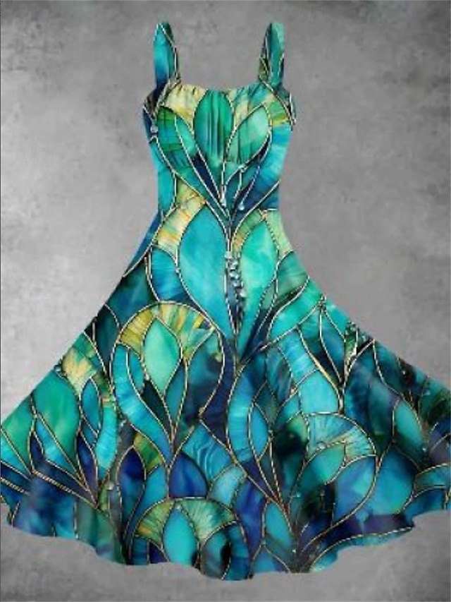  Femme Robe mi-longue Robe d'été mode Décontractées Vacances Intérieur Rendez-vous Ajustable Graphic Sans Manches A Bretelles Jaune Vert Claire Vert foncé Vert Eté