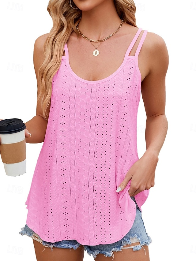  Damen-Top Camisole Tank Unifarbene Stilvolle Lässige Ärmellose U-Hals Reguläre Tops Tägliche Ösen Weiß Gelb Pink Wein Sommer