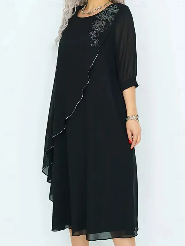  Damen Langes Kleid Maxikleid Freizeitkleid Cocktailkleid Kleid für Hochzeitsgäste Chiffonkleid Elegant Stilvoll Arbeit Täglich Verlobung Lässiger Schnitt Einfach Dreiviertelarm Rundhalsausschnitt
