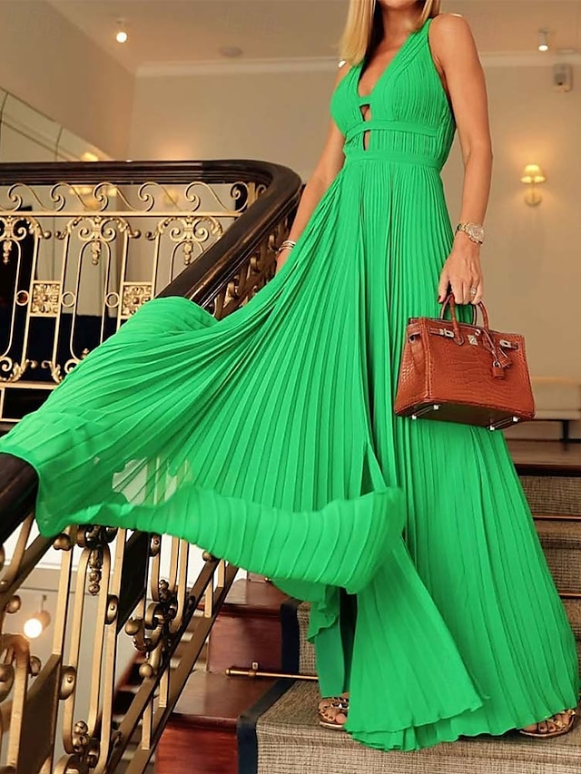 Sheath  Column Kveldsdrakt Elegant Kjole Formell Kveldsfest Gulvlengde Uten Ermer V-hals Stretch Chiffon med Prega