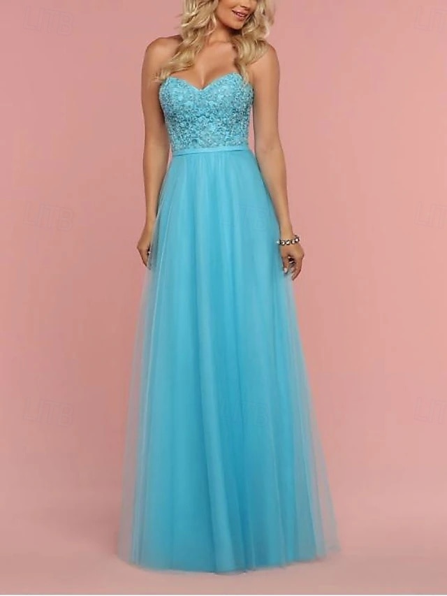  Linha A Vestido de Madrinha Decote Princesa / Sem Alças Sem Manga Elegante Longo Renda / Tule / Microfibra Jersey com Renda / Pregueado / Bordado 2022
