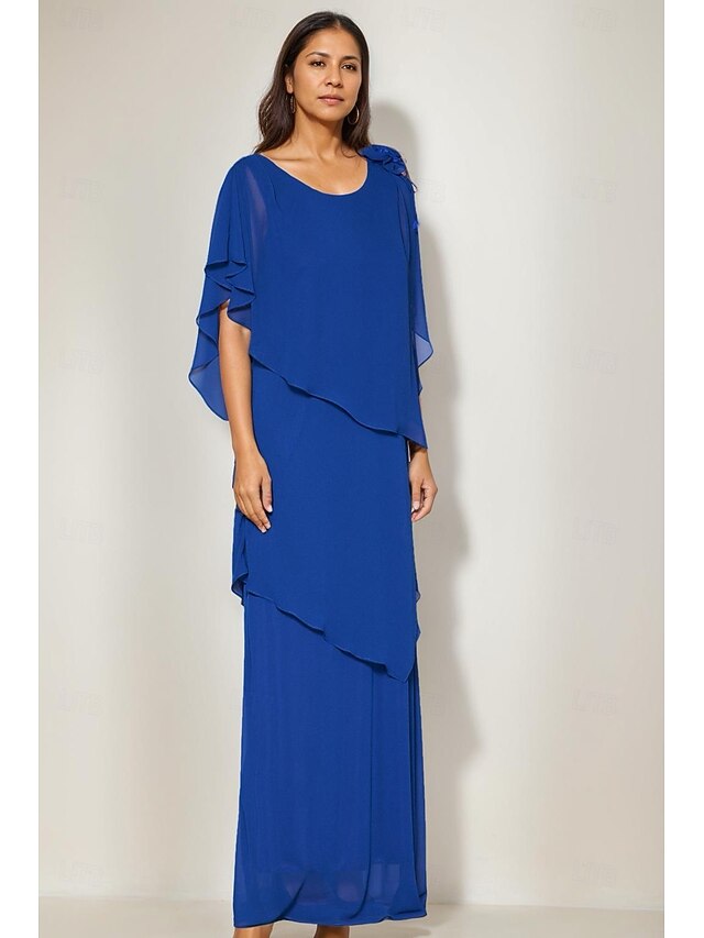 Vestido De Gas Con Pedrería Talla Grande - Midi Con Volantes Y Abertura - Elegante Para Fiesta