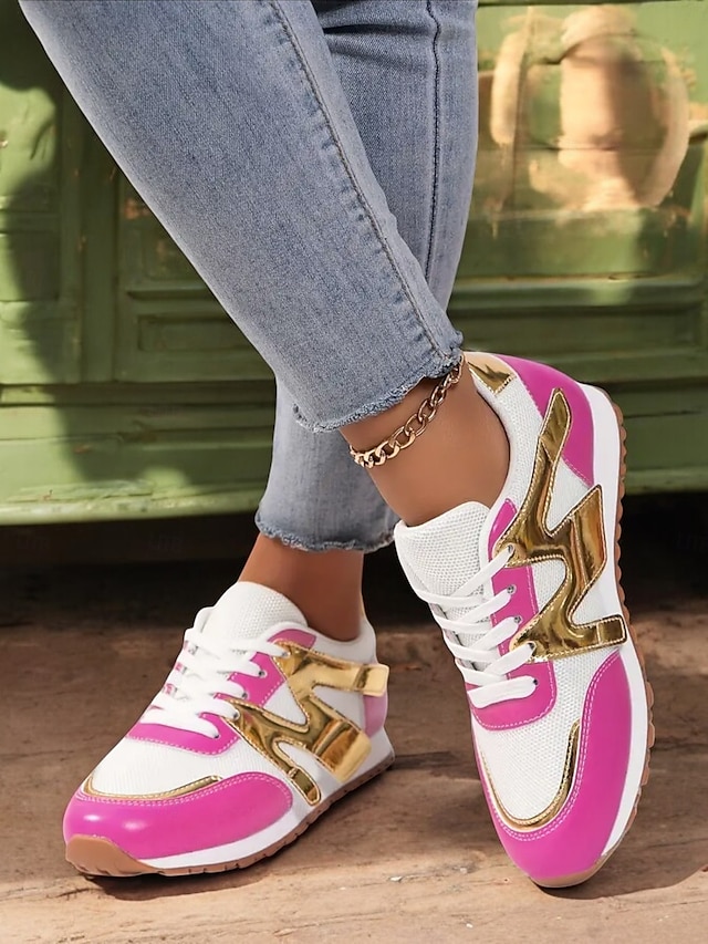  Women's Rose Pink Colorblock Athletic Sneakers with Mesh Design Accents - Stylish Casual Shoes for Running and Everyday Wear