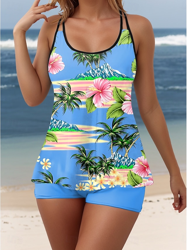  Maillots de bain femme tankini 2 pièces maillot de bain short dos nu vacances plage mode floral encolure en U sans manches