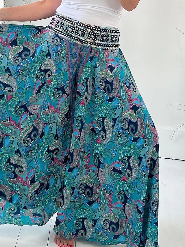  Mujer Perneras anchas Chinos Vacaciones Hawaiano Longitud total Alta cintura Cachemir Cintura elástica Estampado Confortable Suave Cómodo Microelástico Exterior Calle Rojo Verde Trébol Verano