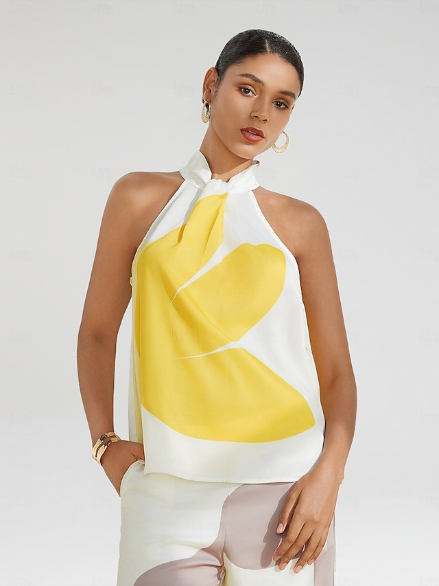  Per donna Floreale Da tutti i giorni Da mare Casual / quotidiano Senza maniche Bianco Stile Floreale Senza maniche Halter Neck Estate