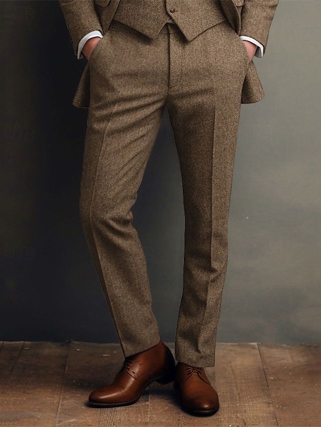  Herren Abschlußfeier Anzughose Hose Chinos Knöpfe Tasche Einfach Komfort Formell Party Arbeit Mode Klassicher Stil Braun Mikroelastisch