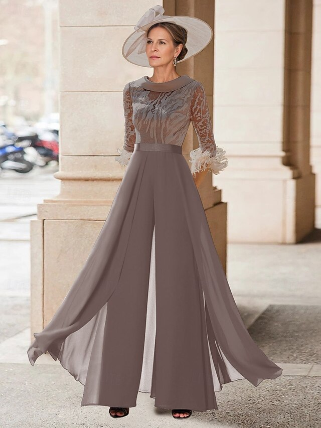 Jumpsuit Navy Appliques Chiffon Long Sleeves Square Neck Mother of the Bride Sets main image 1