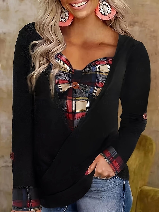  Women's Normal Tunic Fashion Casual Long Sleeve Asymmetric Neck Regular Tops Daily Buttons Black Spring Autumn / Fall