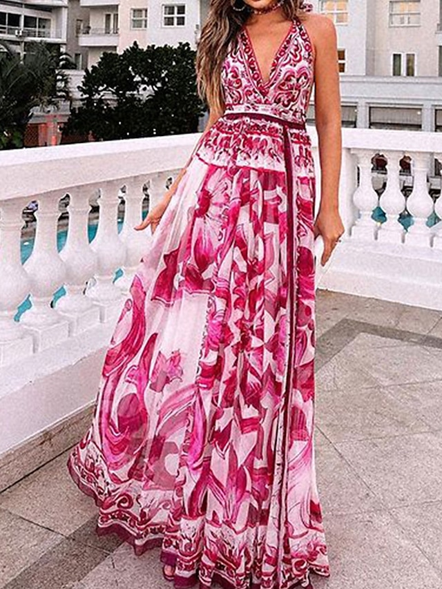  Mujer Vestido Midi Vestido de Columpio Elegante Casual Vacaciones Fiesta Diario Ajuste regular Floral Manga Corta Escote en Pico Rosa Verano
