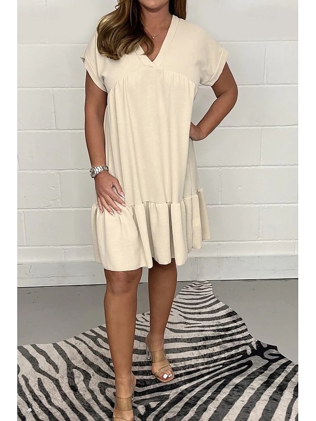 Femmes Robe Longue Maxi Robe Robes inspirées du lin Hawaïen Coupe régulière Manche Courte Col en V Vert Claire Abricot Été Printemps