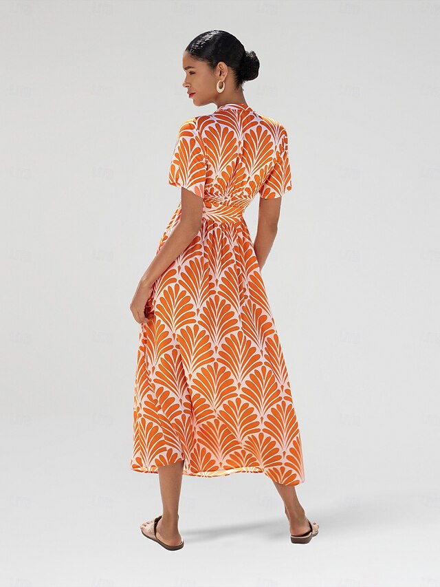 Geometric Print Belted Midi Dress