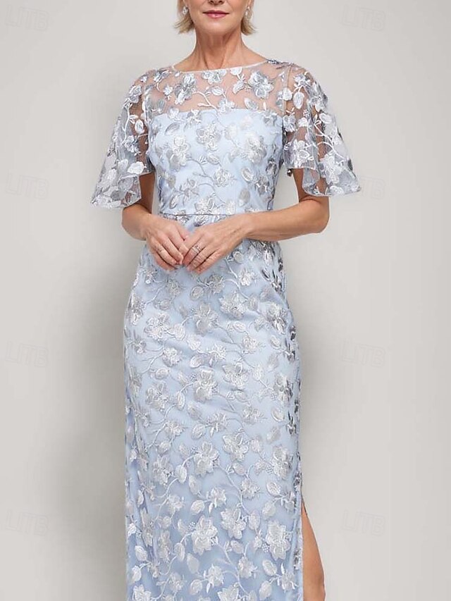 Sheath/Column Boat Neck Long Sleeves Floor-Length Mother of the Bride Dresses with Side Slit