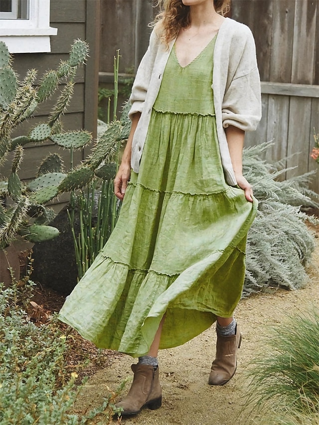  Pentru femei Rochie Maxi Rochii inspirate din in Rochie casual Rochie din Bumbac Rochie Slip De Bază Casual Vacanță Zilnic Fit regulat Simplu Fără manșon Cu Bretele În V Trifoi Vară