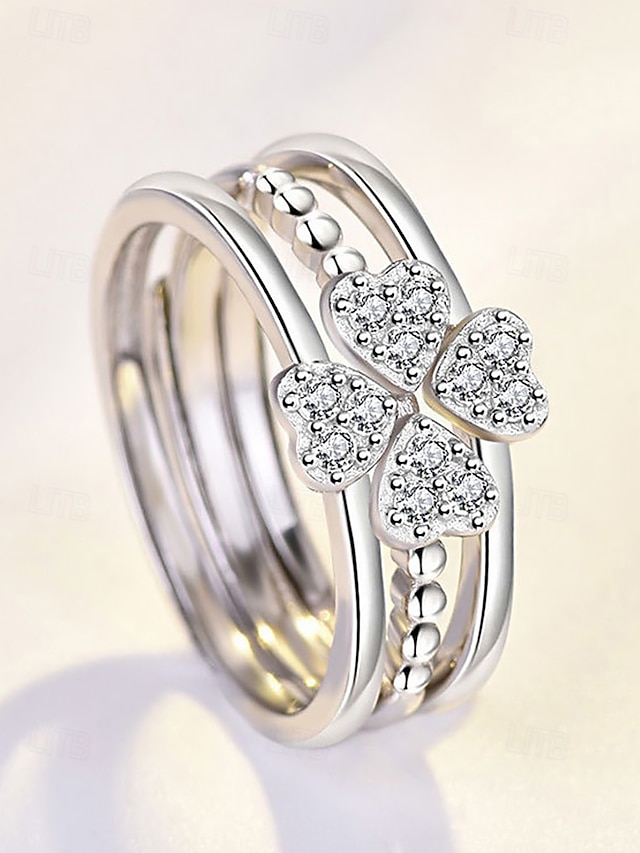  Stapelbares Herzring-Set aus Silber für Damen – elegantes, kristallverziertes Design für Verlobung, Jahrestag oder den Alltag